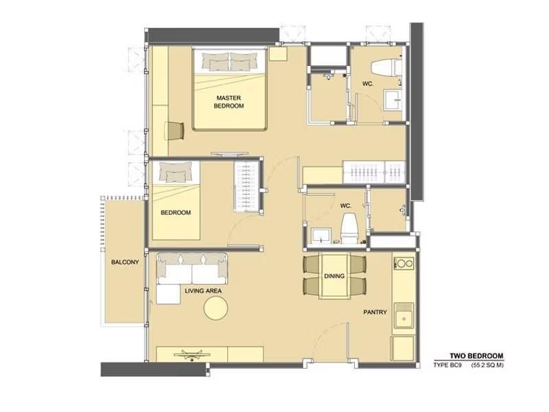 2 Bed Condo for Rent  Near Huai Khwang MRT