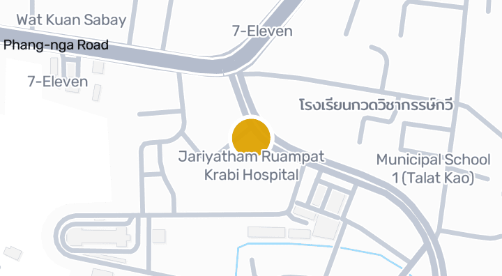 แผนที่แสดงโรงพยาบาลจริยธรรมรวมแพทย์กระบี่