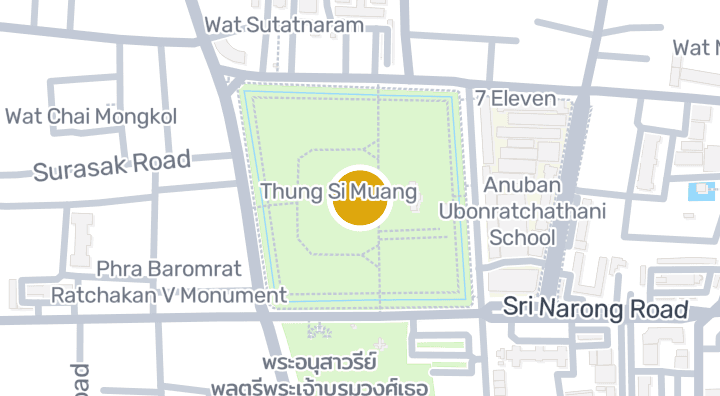 แผนที่แสดงศาลากลางทุ่งศรีเมือง ถนนคนเดิน