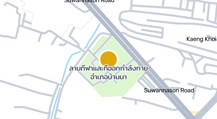 Map showing ลานกีฬาและที่ออกกำลังกาย อำเภอบ้านนา